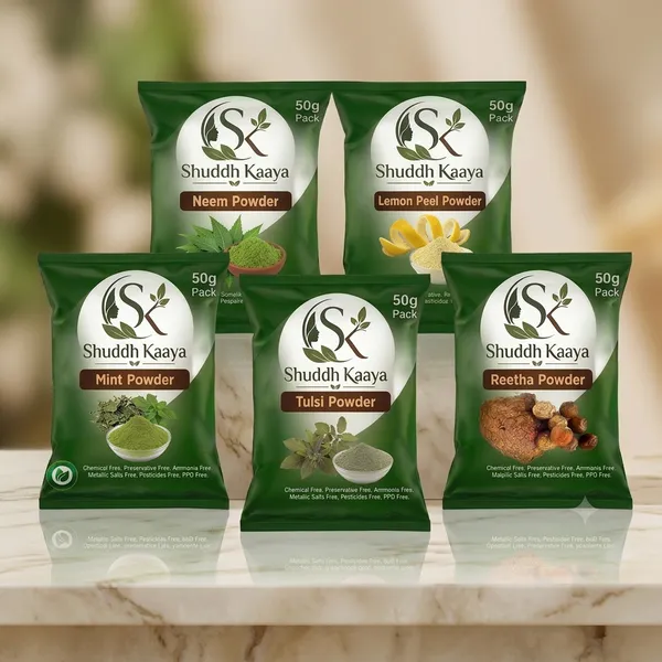 Shuddh_Kaaya_Herbal_Powder_Set_Neem_Lemon_Peel_Mint_Tulsi_Reetha_Pack_Of_5