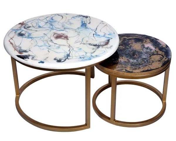 Multicolor_Wood_&_Resin_Table_Set_Of_2_Waterproof