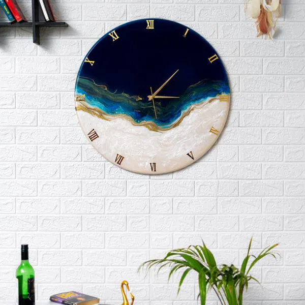 Royal_Blue_Wood_&_Resin_Silent_Clock_30Cm_For_Decoration
