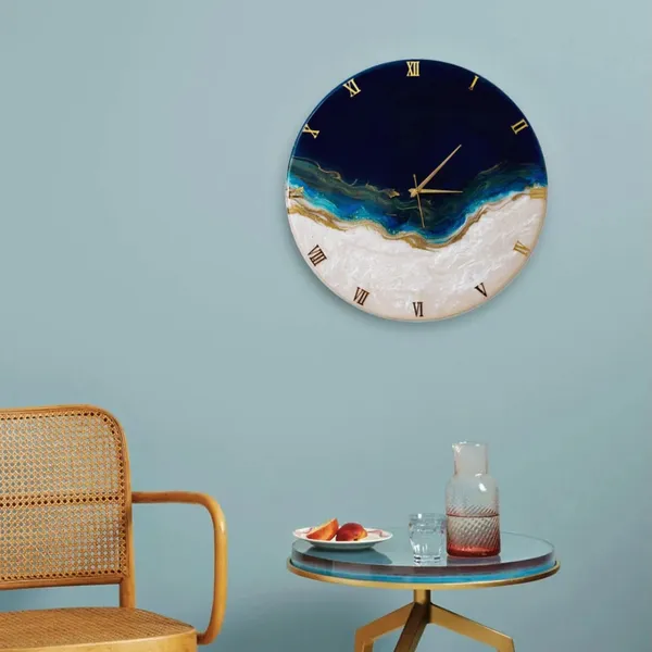 Royal_Blue_Wood_&_Resin_Silent_Clock_30Cm_For_Decoration