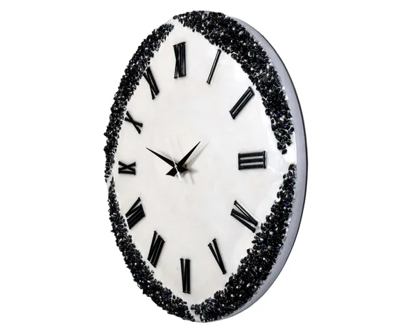 Multicolor_Wood_&_Resin_Epoxy_Handmade_Wall_Clock_With_White_Coated_Glittered_Crystals_And_Small_Pieces_Of_Glass_High_Quality_Glorious_Piece
