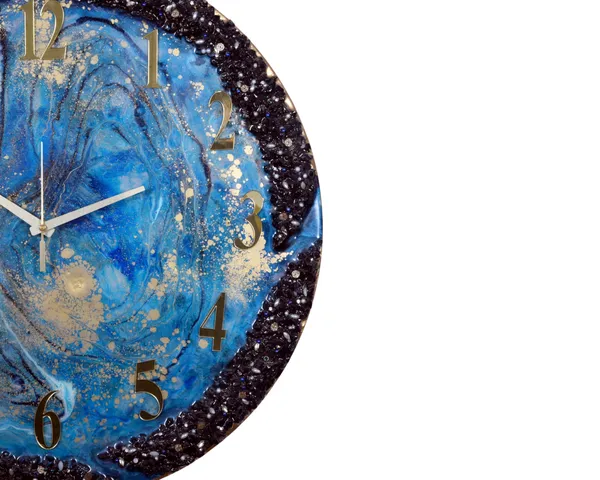 Multicolor_Wood_&_Resin_Epoxy_Handmade_Wall_Clock_With_Blue_Coated_Glittered_Crystals_And_Small_Pieces_Of_Glass_High_Quality_Glorious_Piece