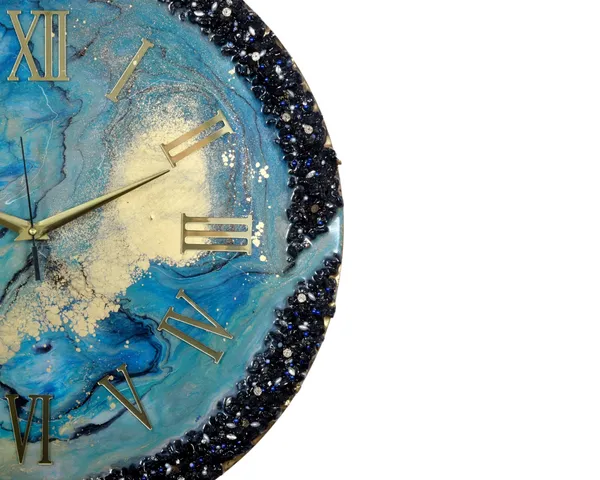 Multicolor_Wood_&_Resin_Clock_Handmade_Epoxy_Wall_Clock_With_Green_&_Blue_Coated_Glittered_Crystals_And_Small_Pieces_Of_Glass_High_Quality_Glorious_Piece