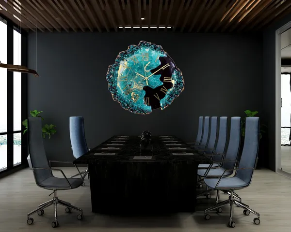 Multicolor_Wood_&_Resin_Clock_Handmade_Epoxy_Wall_Clock_With_Green_&_Black_Coated_Glittered_Crystals_And_Small_Pieces_Of_Glass_High_Quality_Glorious_Piece