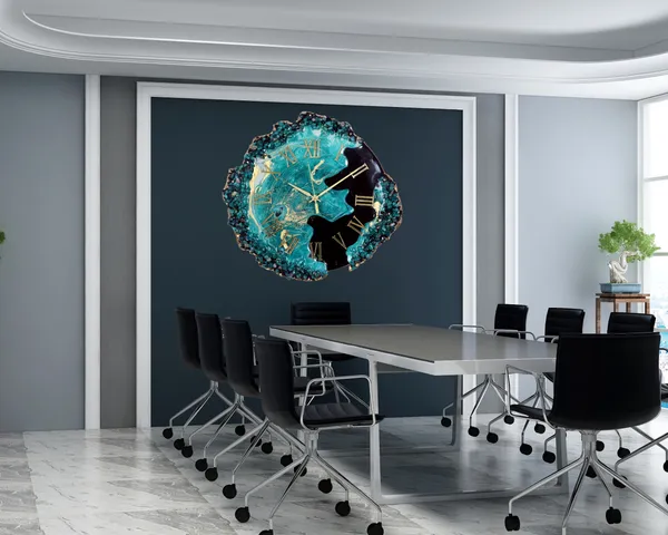 Multicolor_Wood_&_Resin_Clock_Handmade_Epoxy_Wall_Clock_With_Green_&_Black_Coated_Glittered_Crystals_And_Small_Pieces_Of_Glass_High_Quality_Glorious_Piece