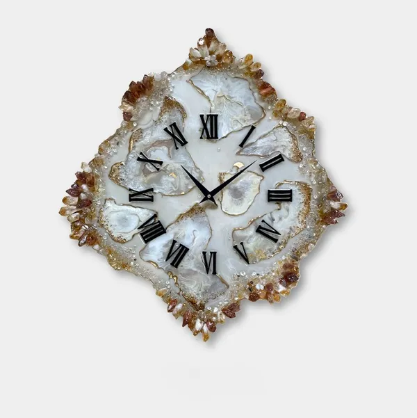 Multicolor_Wood_&_Resin_Handmade_Wall_Clock_With_Golden_Coated_Glittered_Crystals_And_Small_Pieces_Of_Glass_High_Quality_Glorious_Piece