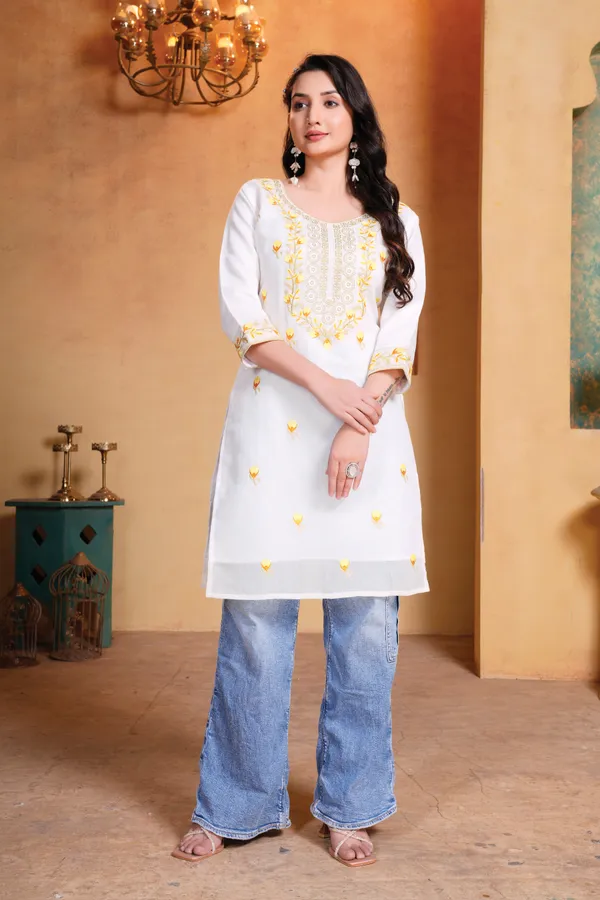 White_Kurta_with_Yellow_Floral_Embroidery