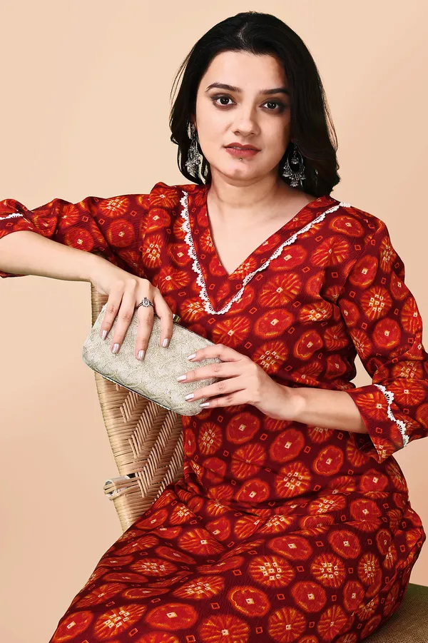 Woman_Red_Gota_Pati_Printed_Kurti_Pant