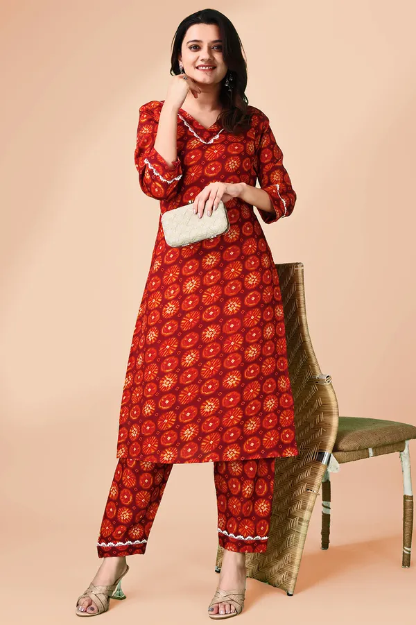 Woman_Red_Gota_Pati_Printed_Kurti_Pant