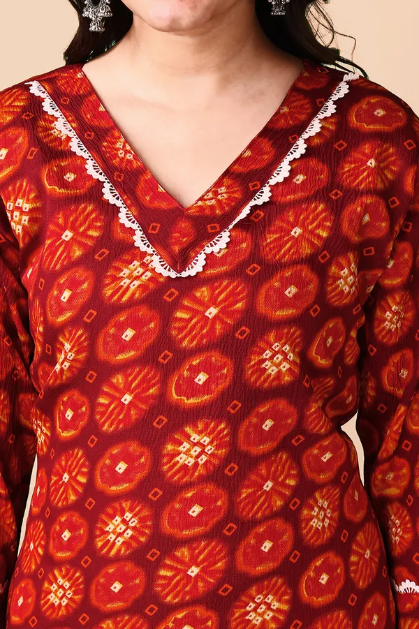 Woman_Red_Gota_Pati_Printed_Kurti_Pant