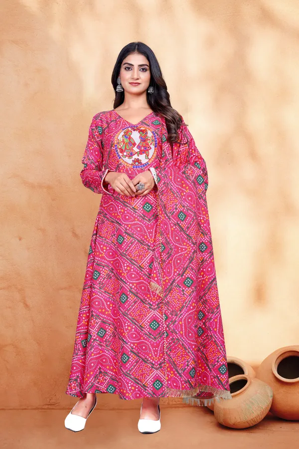 Bandhani_Embroidered_Pink_Navratri_Gown