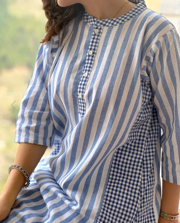 Blue_Striped_Checkered_Kurta_Set