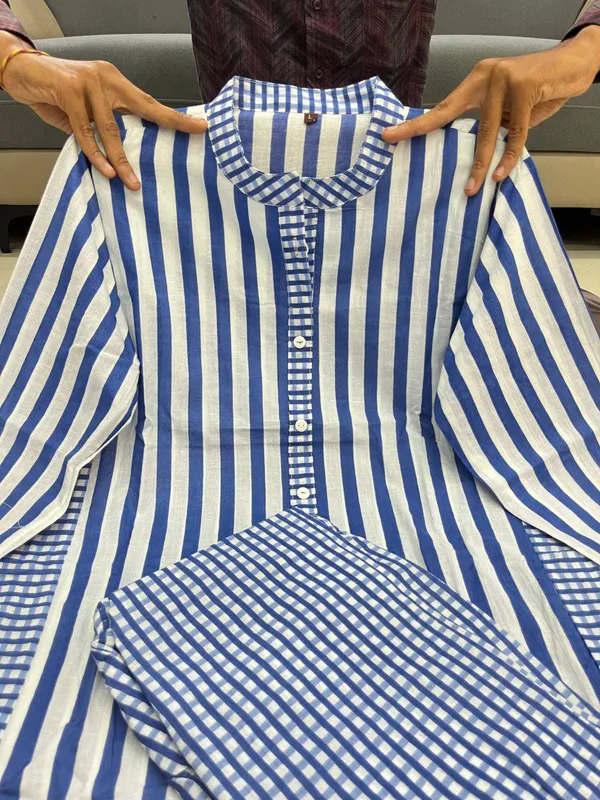 Blue_Striped_Checkered_Kurta_Set