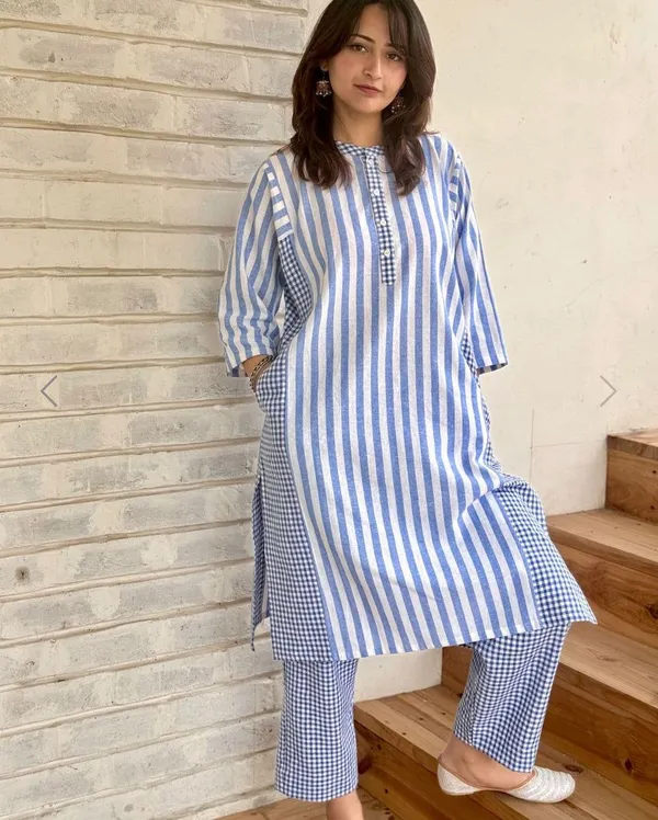 Blue_Striped_Checkered_Kurta_Set