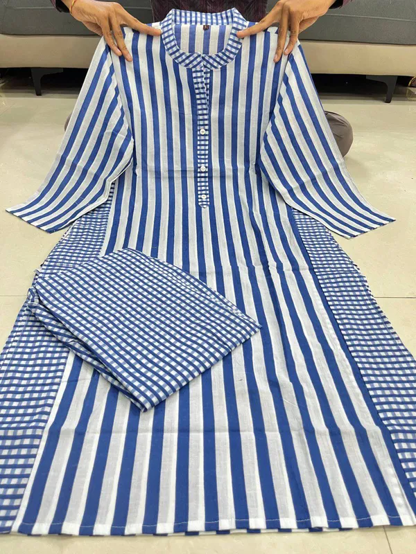 Blue_Striped_Checkered_Kurta_Set