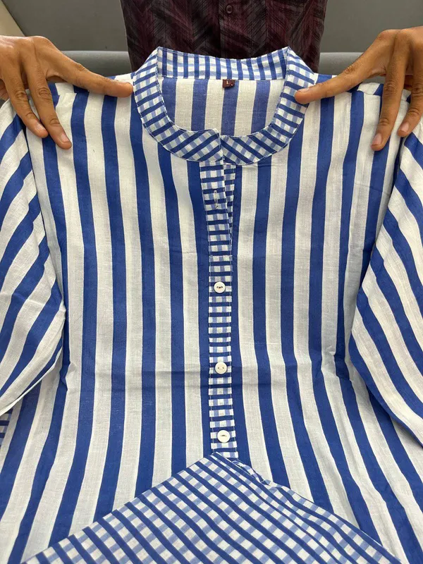 Blue_Striped_Checkered_Kurta_Set