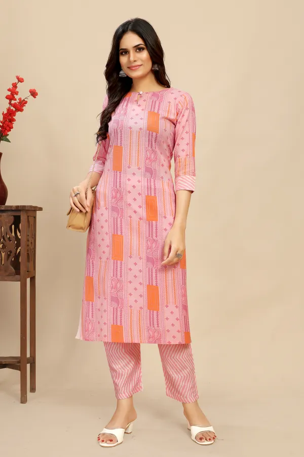 Pink_Cotton_Floral_Block_Printed_Kurti_Pair