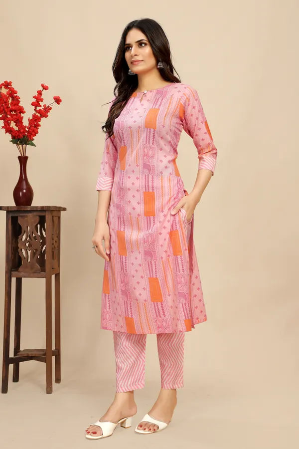 Pink_Cotton_Floral_Block_Printed_Kurti_Pair