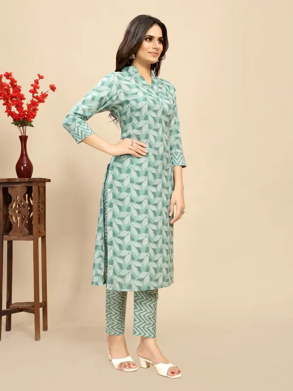 Light_Blue_Pure_Cotton_Leaf_Printed_Kurta_Pant_Set