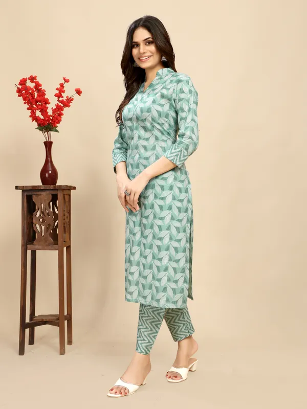 Light_Blue_Pure_Cotton_Leaf_Printed_Kurta_Pant_Set