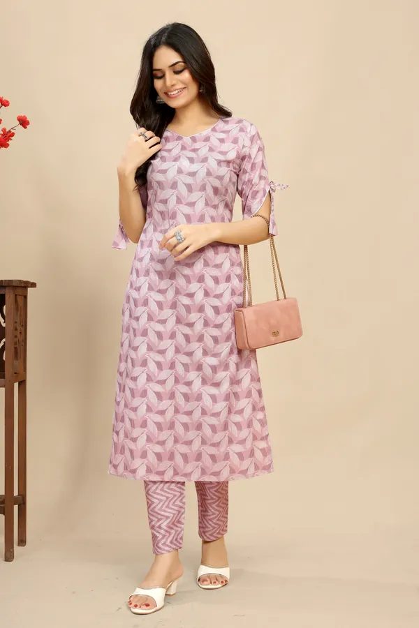 Pink_Pure_Cotton_Leaf_Printed_Kurta_Trouser_Set