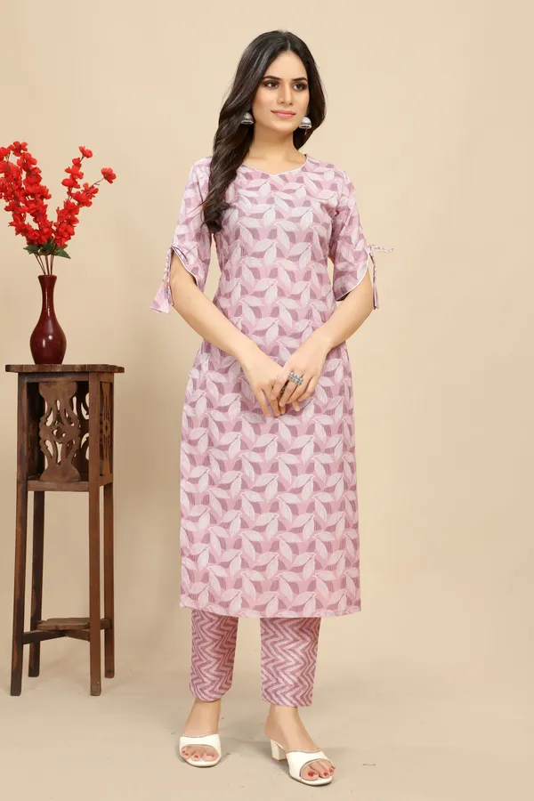 Pink_Pure_Cotton_Leaf_Printed_Kurta_Trouser_Set