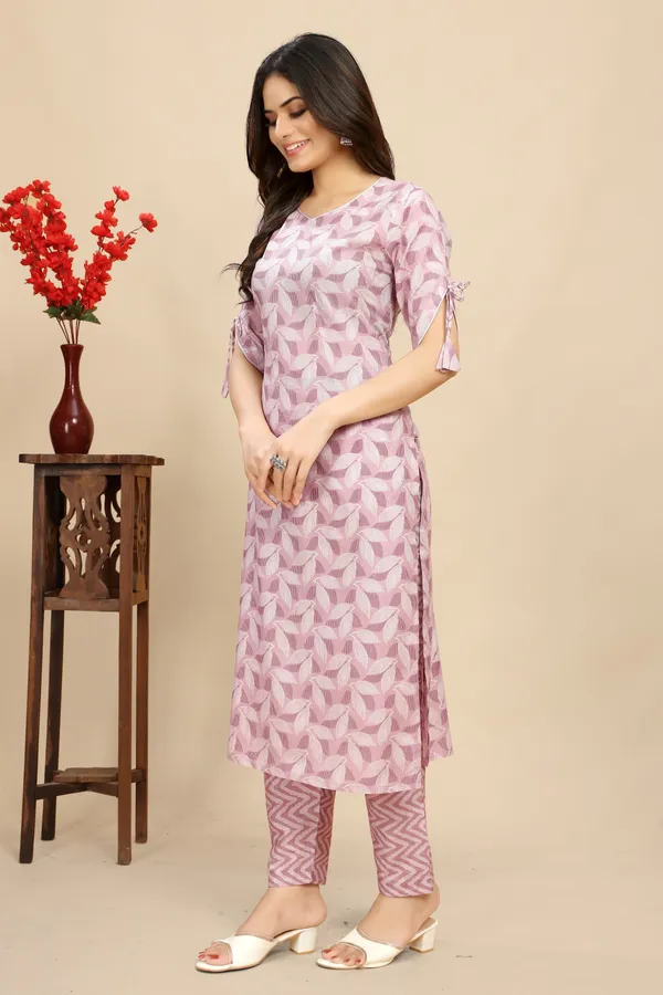 Pink_Pure_Cotton_Leaf_Printed_Kurta_Trouser_Set