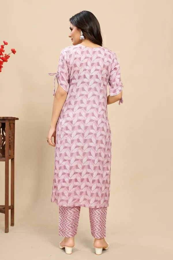 Pink_Pure_Cotton_Leaf_Printed_Kurta_Trouser_Set