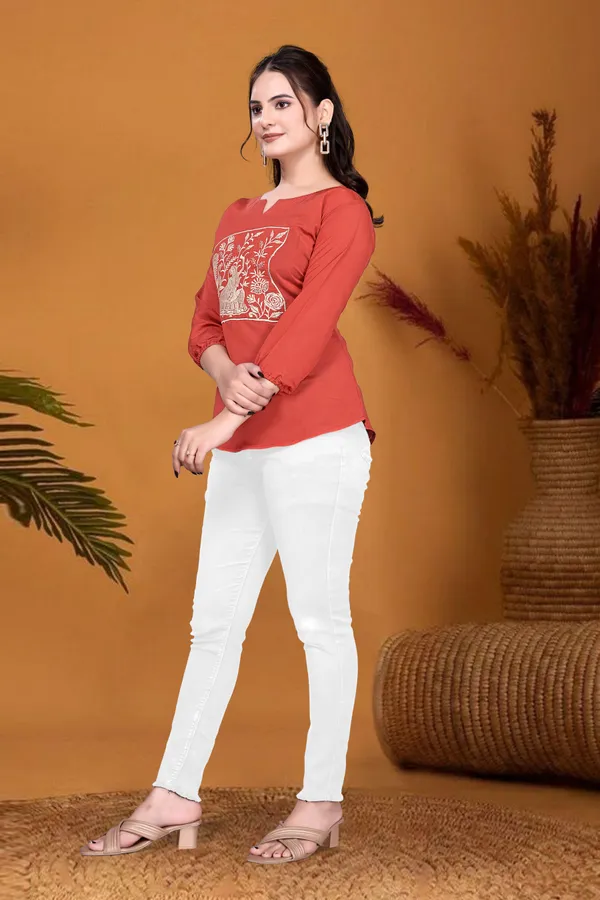 Rust_Orange_Embroiderd_Top_For_Women