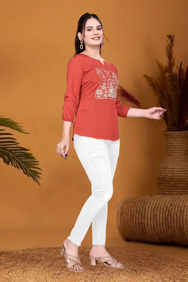Rust_Orange_Embroiderd_Top_For_Women