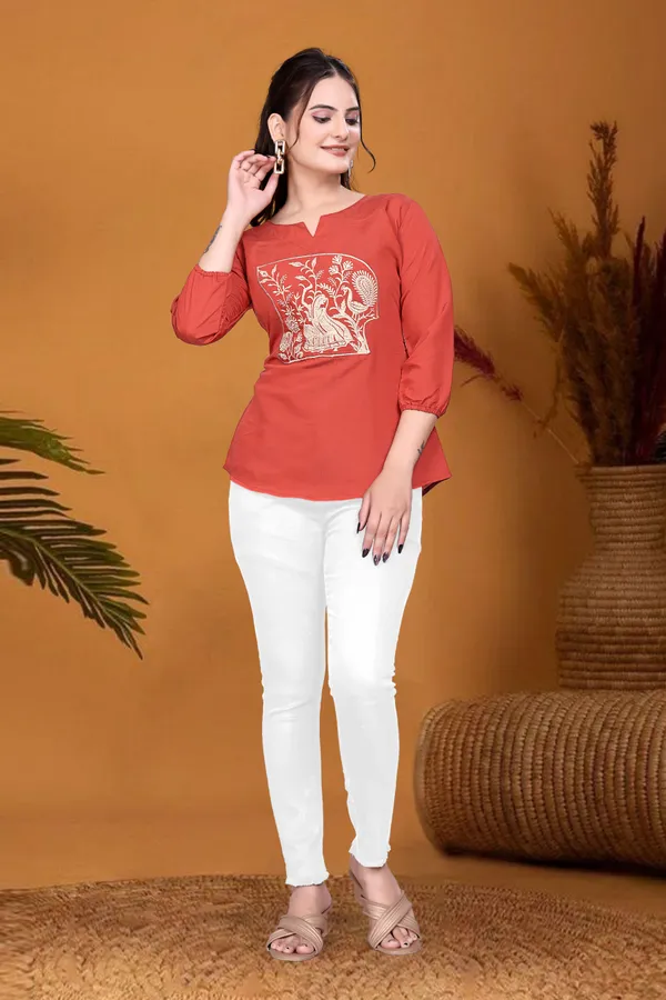 Rust_Orange_Embroiderd_Top_For_Women