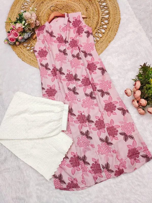 Light_Pink_Printed_Sleeveless_Cotton_Kurta_with_Palazzo_Set