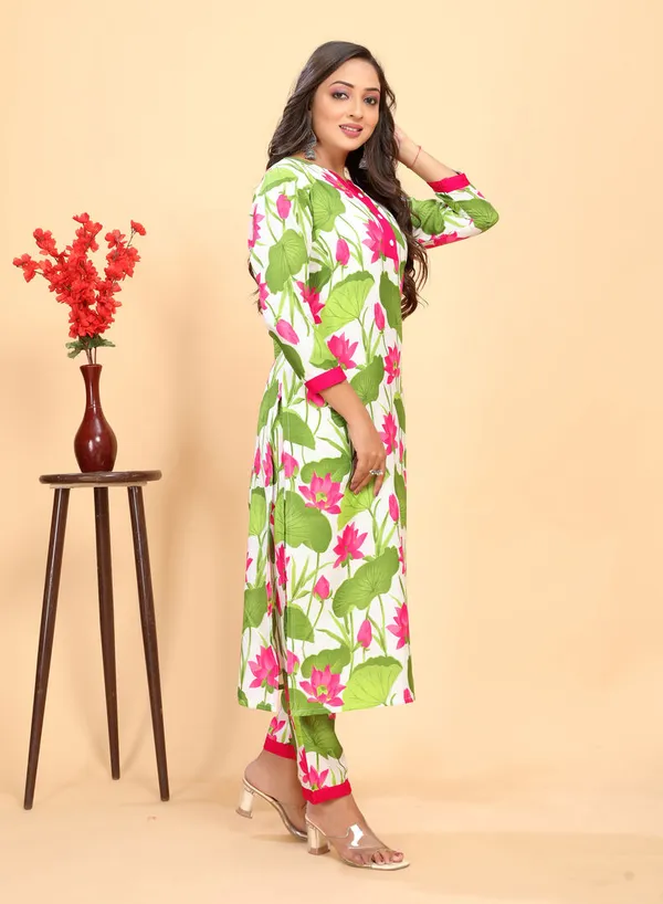 Multi_Colour_Floral_Printed_Rayon_Kurta_With_Pant
