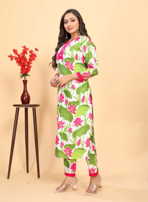 Multi_Colour_Floral_Printed_Rayon_Kurta_With_Pant