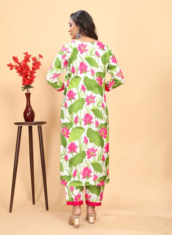 Multi_Colour_Floral_Printed_Rayon_Kurta_With_Pant