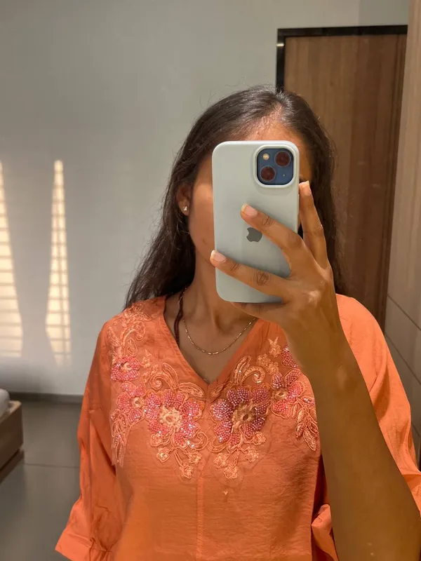 Orange_Embroidered_V-Neck_Top