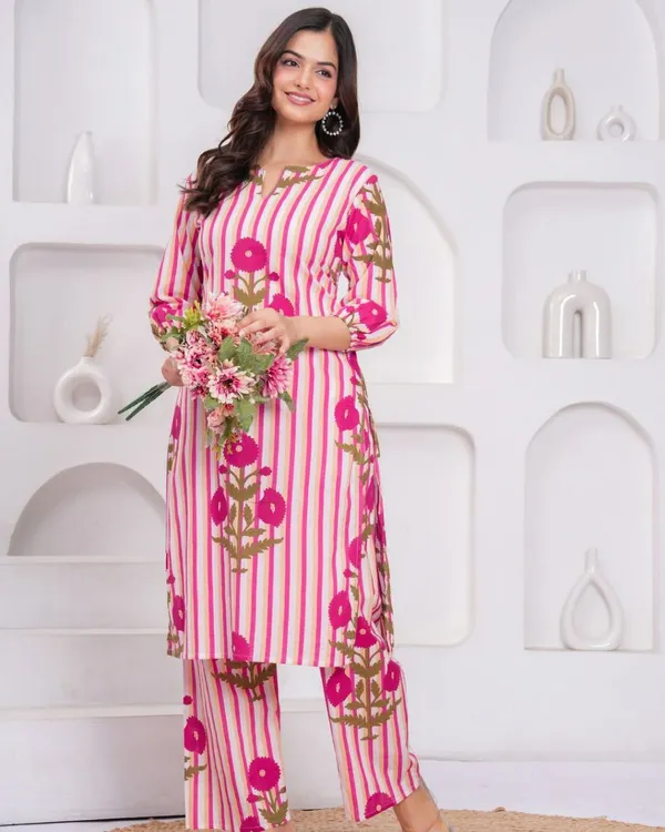 Pink_Floral_Striped_Kurta_Set