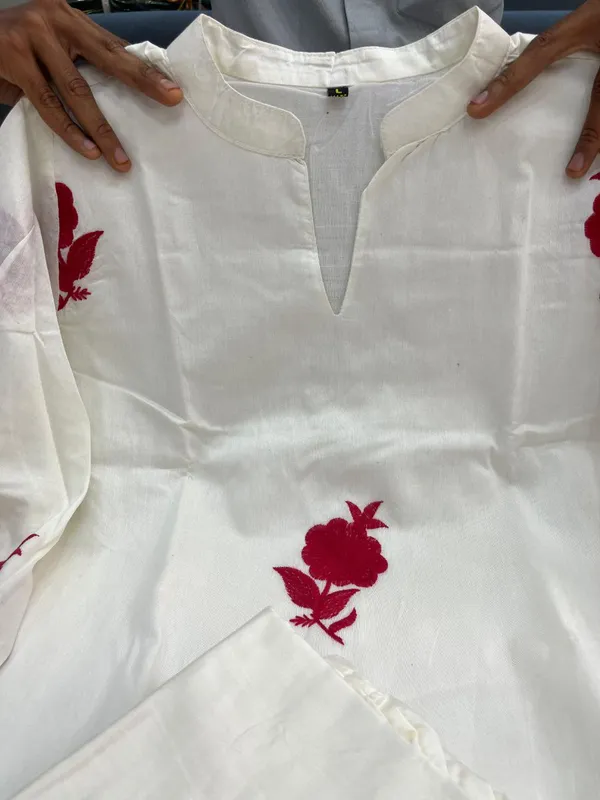 Pure_Chanderi_White_Kurta_with_Red_Embroidery