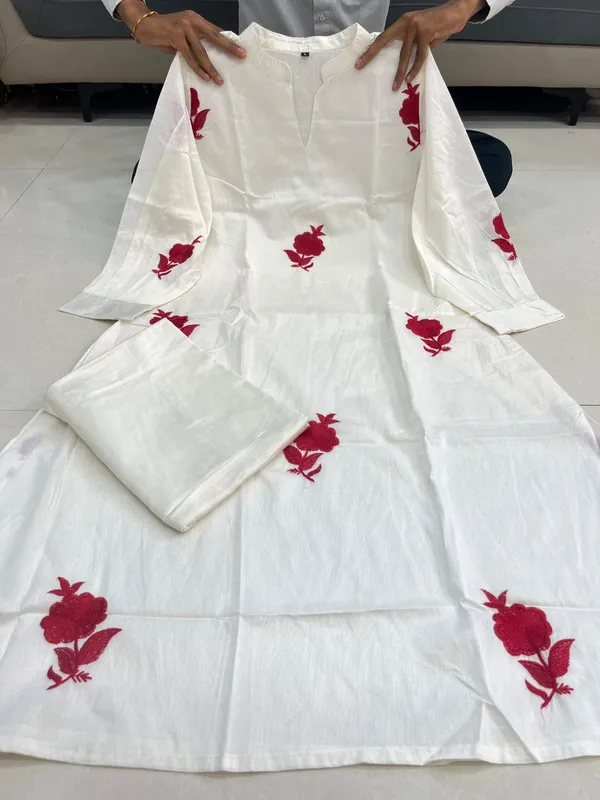 Pure_Chanderi_White_Kurta_with_Red_Embroidery