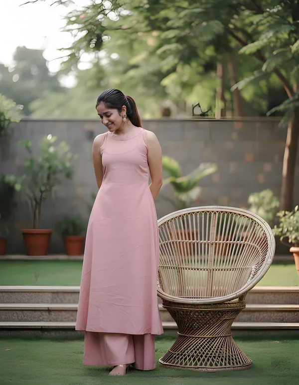 Women’s_Soft_Cotton_Pink_Kurti_&_Palzoo_Set