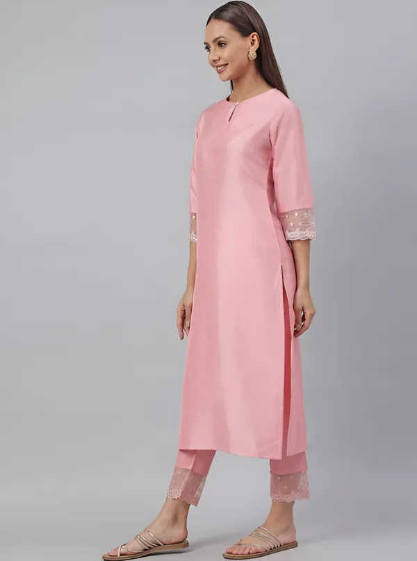 Women_Pink_Roman_Silk_Kurti_With_Trouser