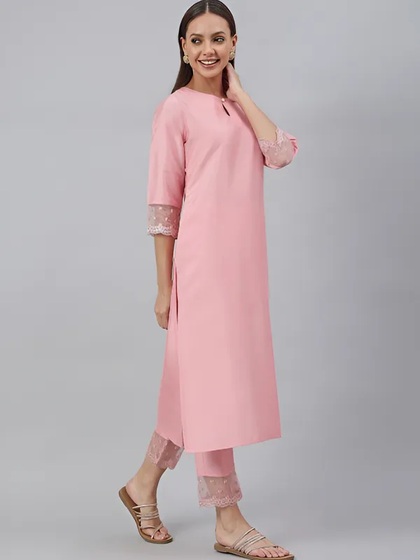 Women_Pink_Roman_Silk_Kurti_With_Trouser