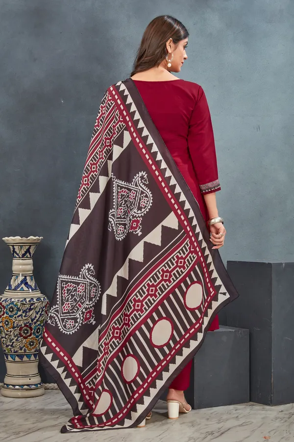 Red_Ajrakh_Kurta_Pant_With_Dupatta_Suit