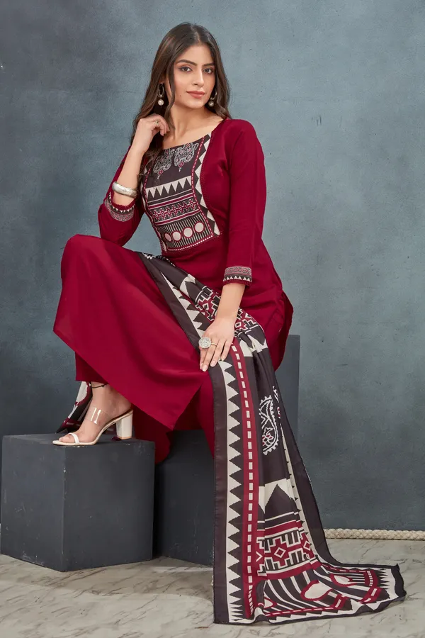 Red_Ajrakh_Kurta_Pant_With_Dupatta_Suit
