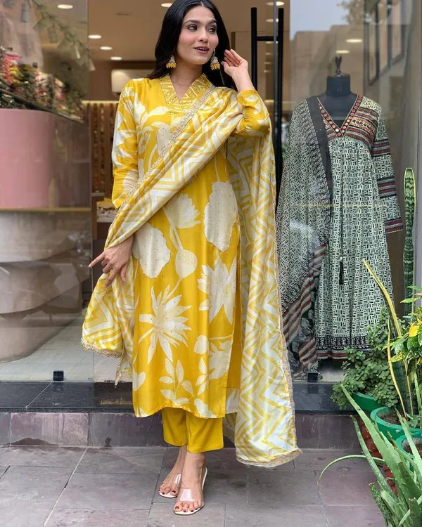 Yellow_Floral_Printed_Chinon_Suit_Set_with_Dupatta