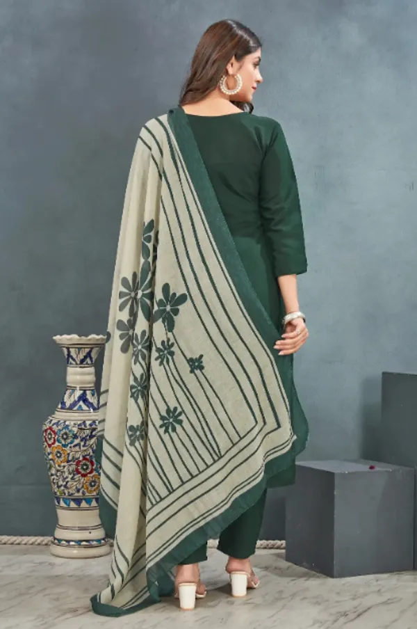 Green_Plain_Kurta_Pant_With_Dupatta_Suit