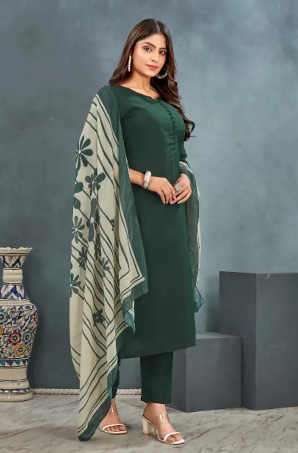 Green_Plain_Kurta_Pant_With_Dupatta_Suit