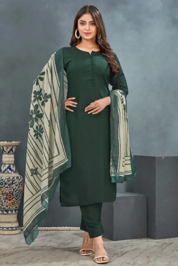 Green_Plain_Kurta_Pant_With_Dupatta_Suit