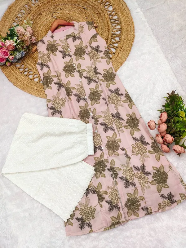 greenPrinted_Sleeveless_Cotton_Kurta_with_Palazzo_Set
