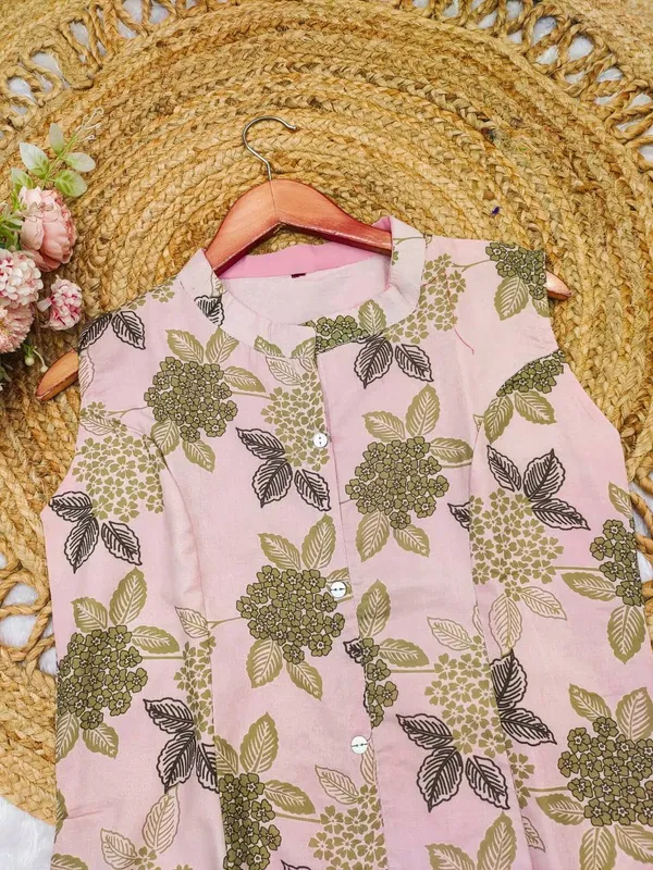 greenPrinted_Sleeveless_Cotton_Kurta_with_Palazzo_Set